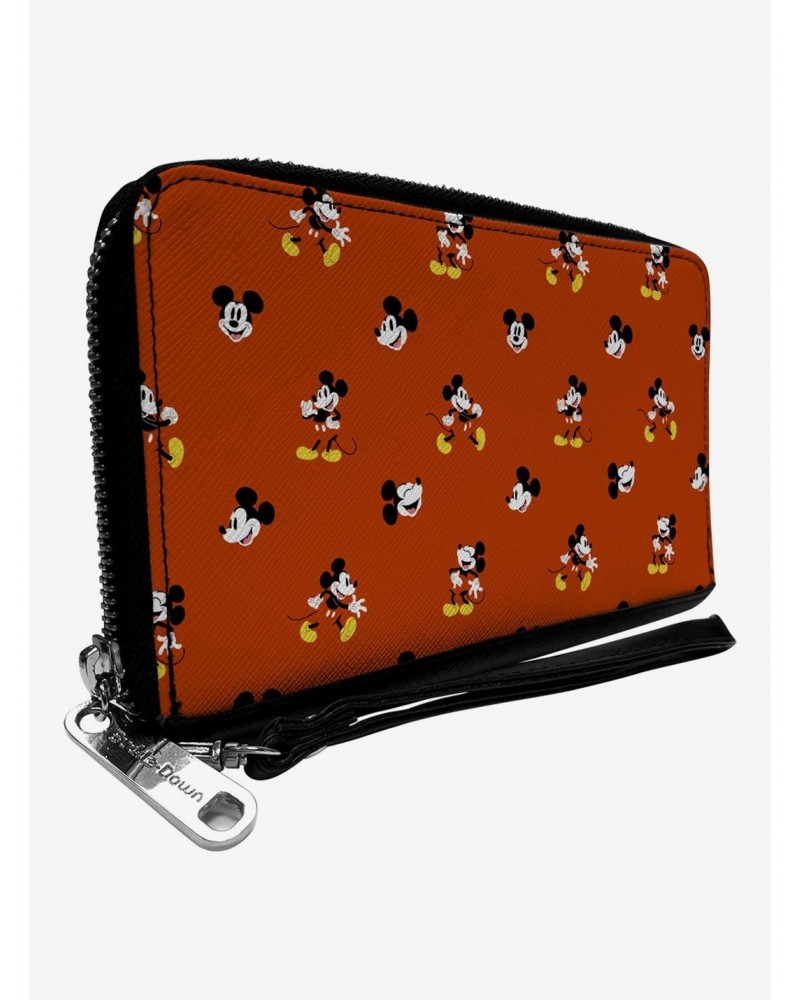 Disney Mickey Mouse Poses and Expressions Scattered Red Zip Around Wallet $19.69 Wallets