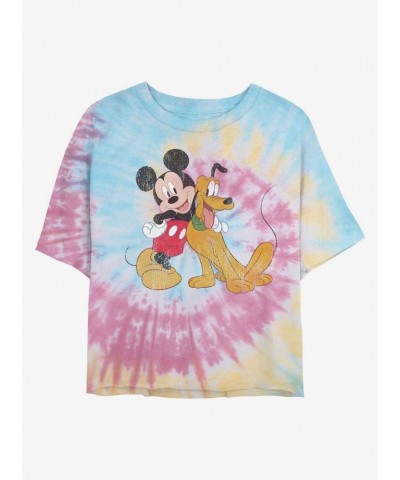 Disney Mickey Mouse Mickey and Pluto Tie Dye Crop Girls T-Shirt $10.76 T-Shirts