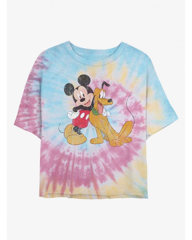 Disney Mickey Mouse Mickey and Pluto Tie Dye Crop Girls T-Shirt $10.76 T-Shirts