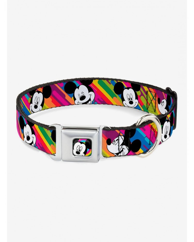 Disney Mickey Mouse Expressions Multi Color Seatbelt Buckle Dog Collar $11.95 Pet Collars