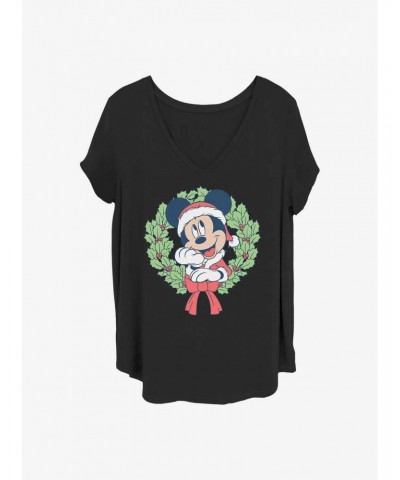 Disney Mickey Mouse Mickey Christmas Wreath Girls T-Shirt Plus Size $8.79 T-Shirts