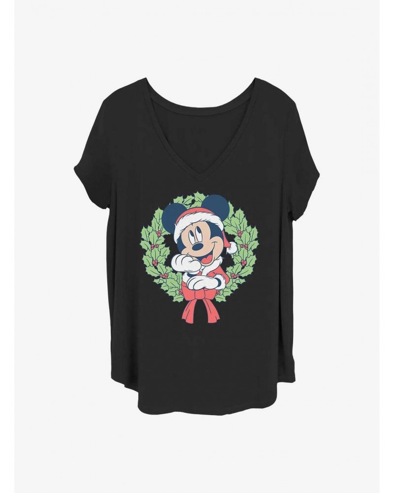 Disney Mickey Mouse Mickey Christmas Wreath Girls T-Shirt Plus Size $8.79 T-Shirts