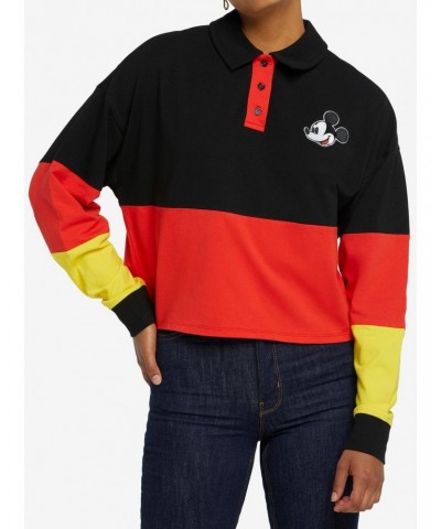 Disney Mickey Mouse Color-Block Girls Crop Long-Sleeve Polo Shirt $4.67 Shirts