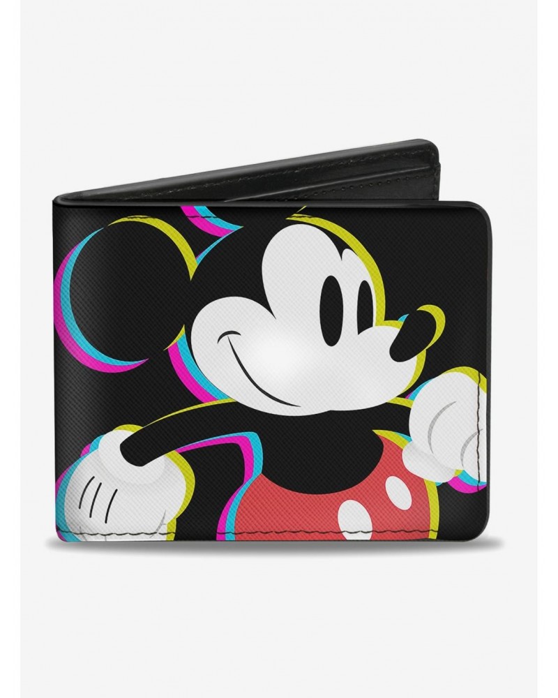 Disney Mickey Mouse Walking Pose Pixel Text Bi-Fold Wallet $7.75 Wallets