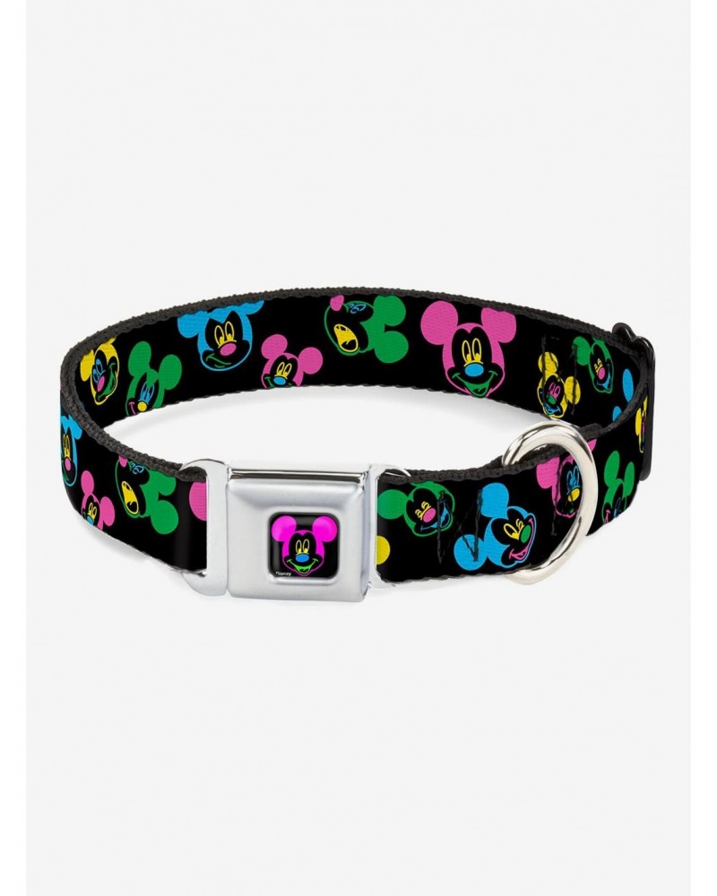 Disney Mickey Mouse Expressions Scattered Seatbelt Buckle Dog Collar $12.45 Pet Collars