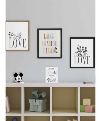 Disney Mickey Mouse Colorful Laugh Imagine Dream Framed Wood Wall Decor $16.75 Décor