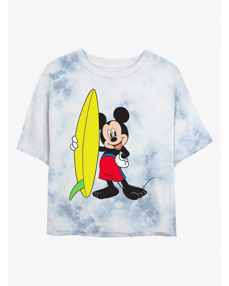 Disney Mickey Mouse Surf's Up Tie-Dye Girls Crop T-Shirt $11.33 T-Shirts