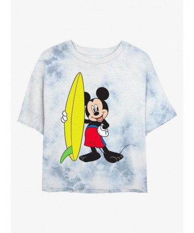 Disney Mickey Mouse Surf's Up Tie-Dye Girls Crop T-Shirt $11.33 T-Shirts