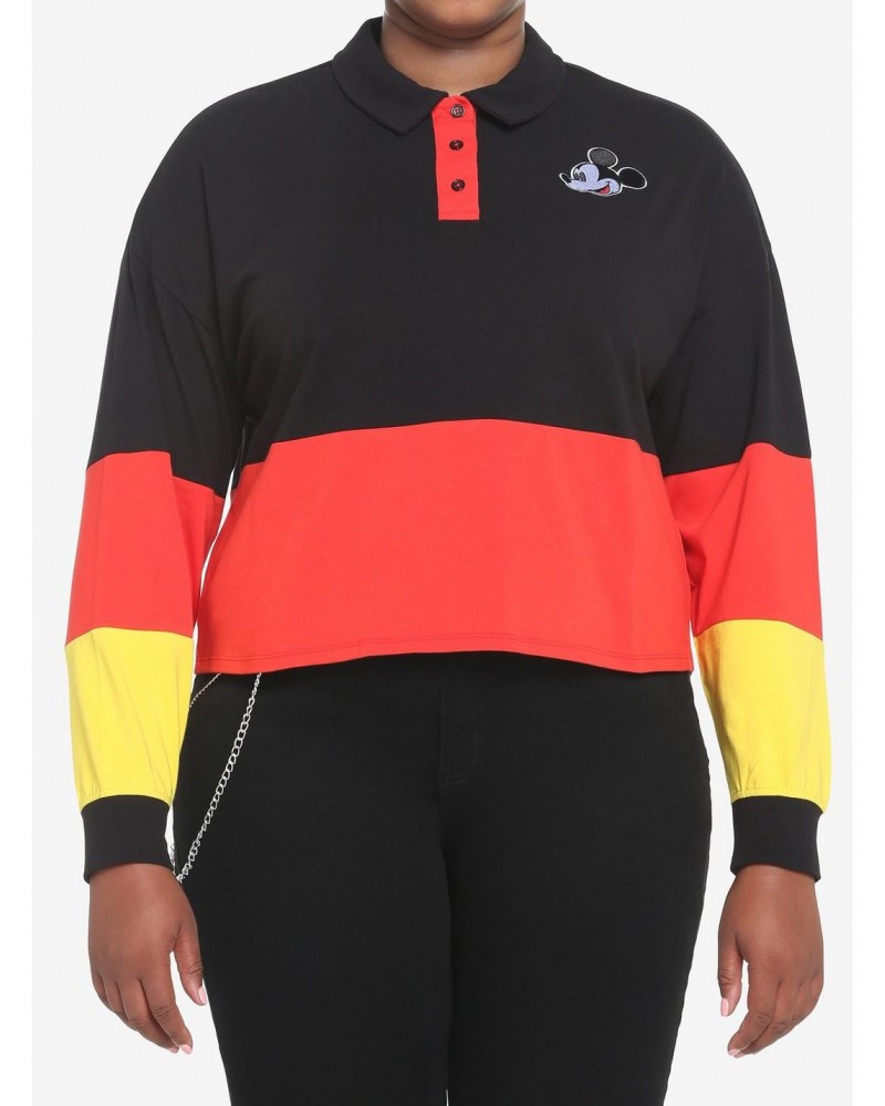 Disney Mickey Mouse Color-Block Girls Crop Long-Sleeve Polo Shirt Plus Size $5.39 Shirts