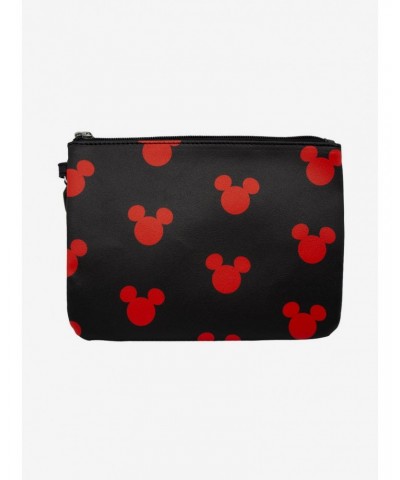 Disney Mickey Mouse Head Monogram Black Red Single Pocket Wristlet Wallet $6.48 Wallets