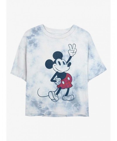 Disney Mickey Mouse Plaid Mickey Tie-Dye Girls Crop T-Shirt $9.48 T-Shirts