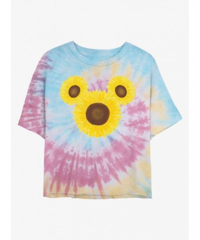 Disney Mickey Mouse Mickey Sunflower Tie Dye Crop Girls T-Shirt $8.61 T-Shirts