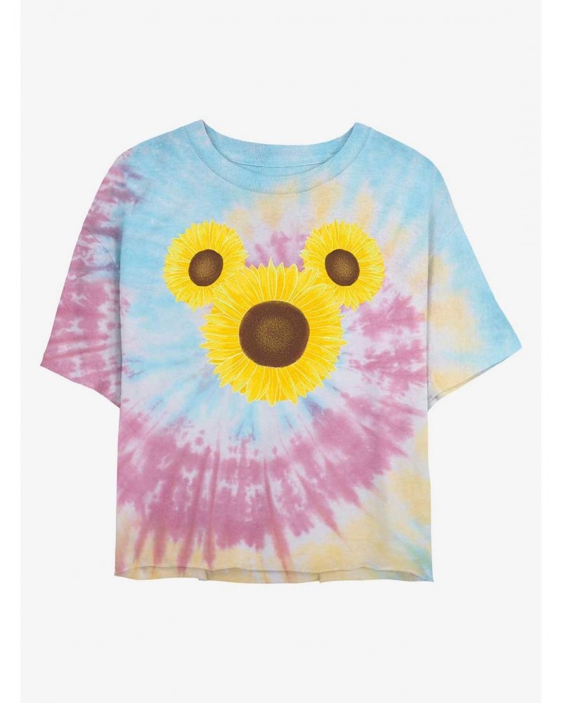 Disney Mickey Mouse Mickey Sunflower Tie Dye Crop Girls T-Shirt $8.61 T-Shirts