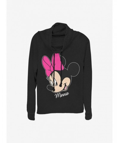 Disney Minnie Mouse Minnie Big Face Cowlneck Long-Sleeve Girls Top $15.45 Tops