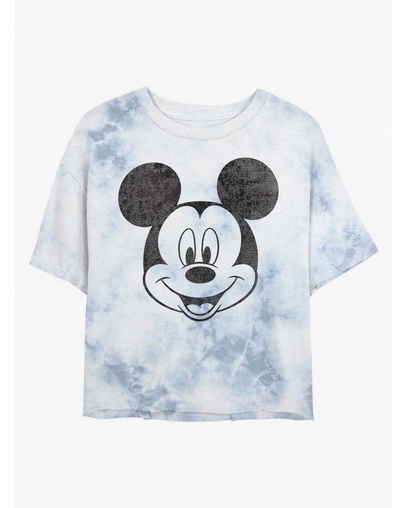 Disney Mickey Mouse Mickey Face Tie-Dye Girls Crop T-Shirt $8.55 T-Shirts