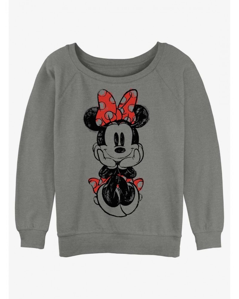 Disney Minnie Mouse Sitting Minnie Sketch Girls Slouchy Sweatshirt $14.17 Sweatshirts