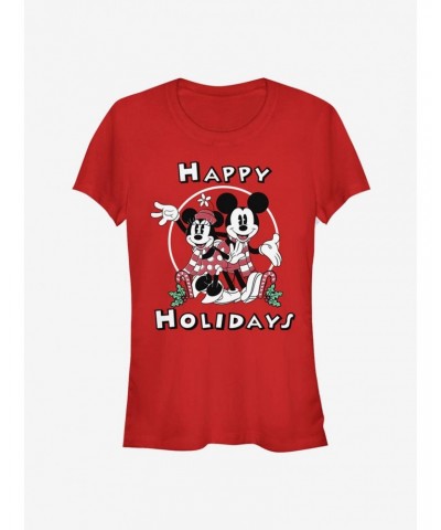 Disney Mickey Mouse And Minnie Mouse Happy Holidays Classic Girls T-Shirt $8.96 T-Shirts