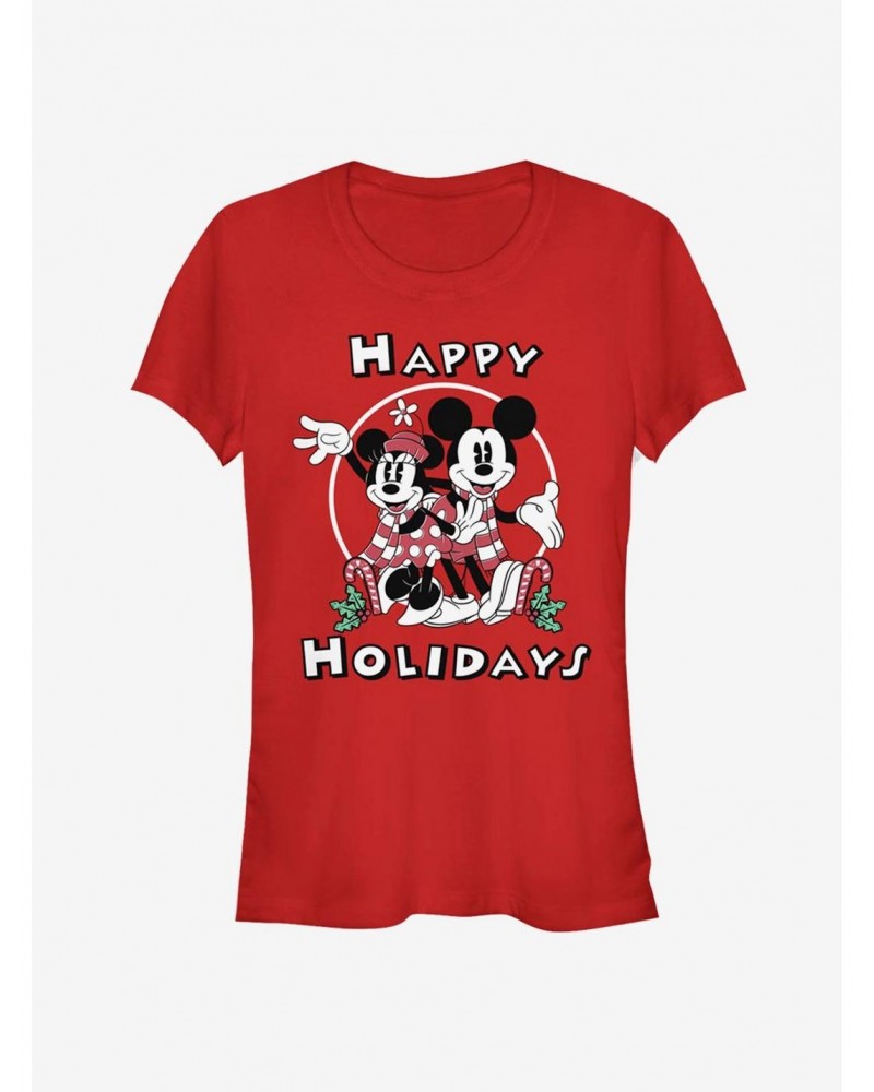 Disney Mickey Mouse And Minnie Mouse Happy Holidays Classic Girls T-Shirt $8.96 T-Shirts