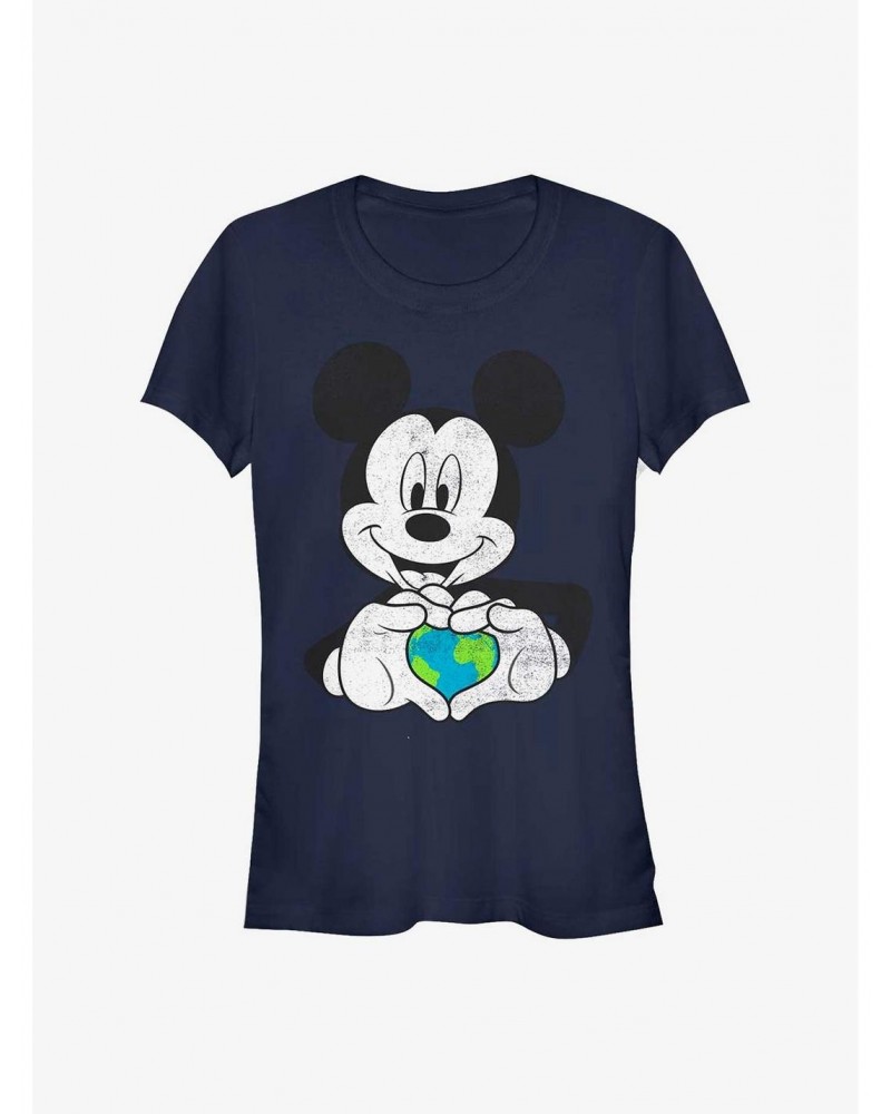 Disney Mickey Mouse Mickey Earth Heart Girls T-Shirt $9.36 T-Shirts