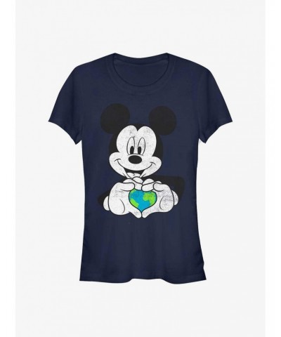 Disney Mickey Mouse Mickey Earth Heart Girls T-Shirt $9.36 T-Shirts