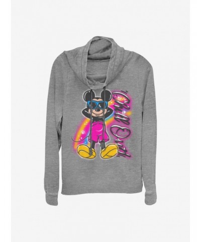 Disney Mickey Mouse Airbrushed Mickey Cowlneck Long-Sleeve Girls Top $12.21 Tops