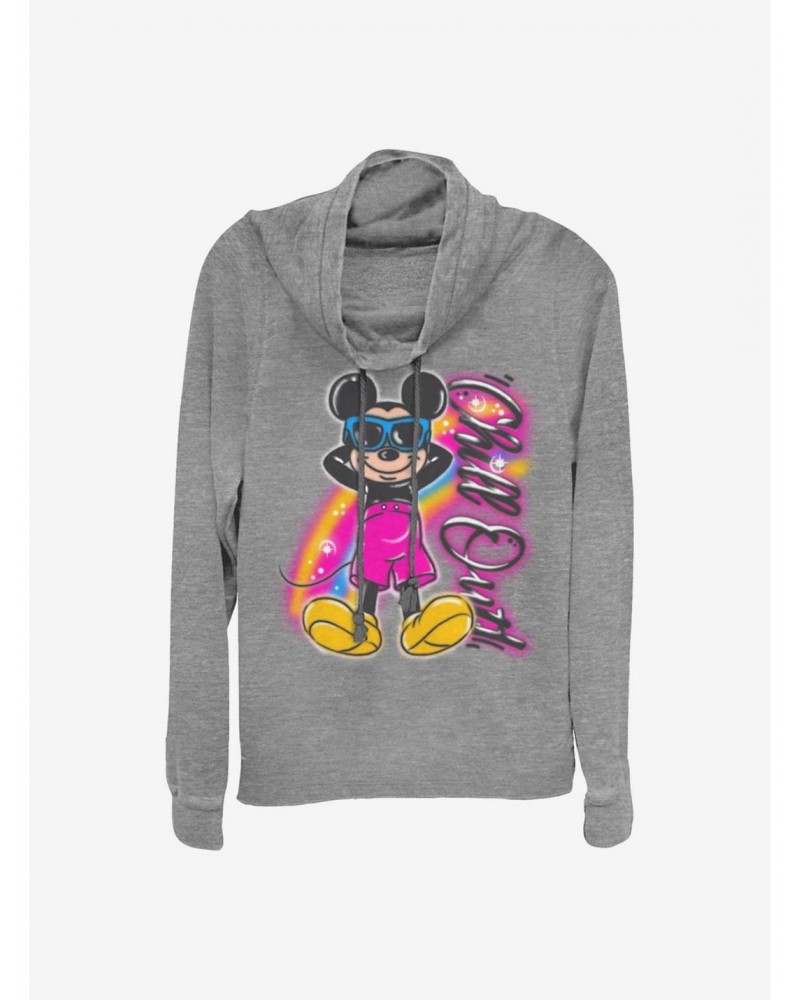 Disney Mickey Mouse Airbrushed Mickey Cowlneck Long-Sleeve Girls Top $12.21 Tops