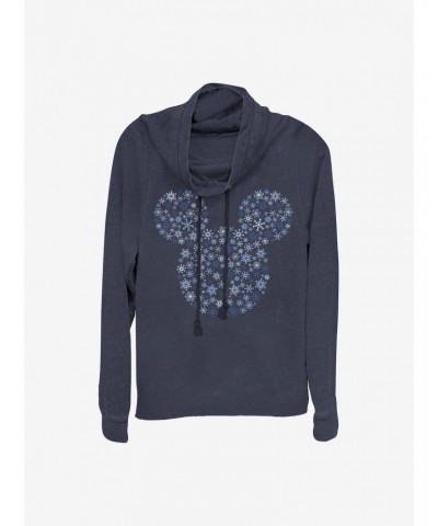 Disney Mickey Mouse Mickey Ear Snowflakes Cowlneck Long-Sleeve Girls Top $14.73 Tops