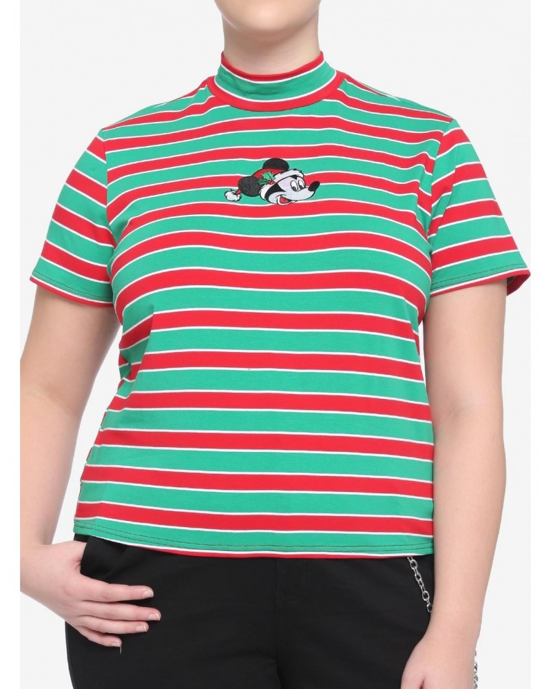 Disney Holiday Stripe Mock Neck Girls T-Shirt Plus Size $6.88 T-Shirts