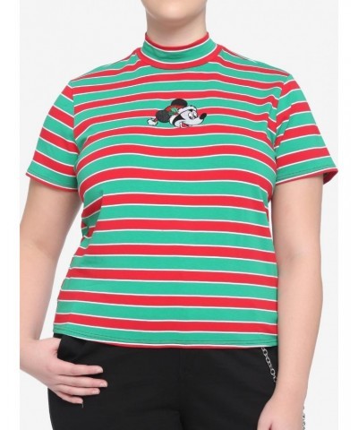 Disney Holiday Stripe Mock Neck Girls T-Shirt Plus Size $6.88 T-Shirts